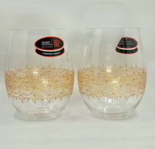 Load image into Gallery viewer, Hand Painted Riedel crystal wine glasses - intricate henna inspired art in Gold.
