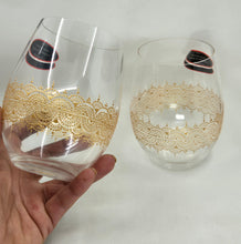 Load image into Gallery viewer, Hand Painted Riedel crystal wine glasses - intricate henna inspired art in Gold.

