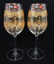 Load image into Gallery viewer, Hand Painted Riedel crystal wine glasses - intricate henna inspired art in Gold.
