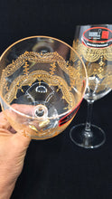 Load image into Gallery viewer, Hand Painted Riedel crystal wine glasses - intricate henna inspired art in Gold.
