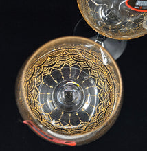 Load image into Gallery viewer, Hand Painted Riedel crystal wine glasses - intricate henna inspired art in Gold.
