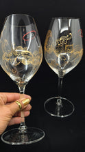 Load image into Gallery viewer, Hand Painted Riedel crystal wine glasses - intricate henna inspired art in Gold.
