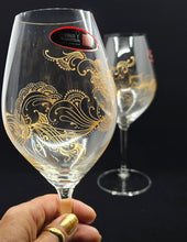 Load image into Gallery viewer, Hand Painted Riedel crystal wine glasses - intricate henna inspired art in Gold.
