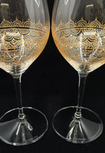 Load image into Gallery viewer, Hand Painted Riedel crystal wine glasses - intricate henna inspired art in Gold.
