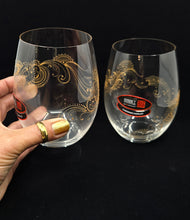 Load image into Gallery viewer, Hand Painted Riedel crystal wine glasses - intricate henna inspired art in Gold.
