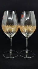 Load image into Gallery viewer, Hand Painted Riedel crystal wine glasses - intricate henna inspired art in Gold.
