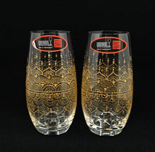 Load image into Gallery viewer, Hand Painted Riedel crystal wine glasses - intricate henna inspired art in Gold.
