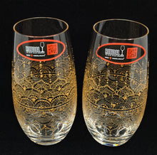 Load image into Gallery viewer, Hand Painted Riedel crystal wine glasses - intricate henna inspired art in Gold.
