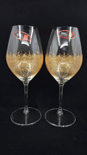 Load image into Gallery viewer, Hand Painted Riedel crystal wine glasses - intricate henna inspired art in Gold.
