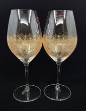 Load image into Gallery viewer, Hand Painted Riedel crystal wine glasses - intricate henna inspired art in Gold.
