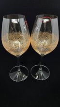Load image into Gallery viewer, Hand Painted Riedel crystal wine glasses - intricate henna inspired art in Gold.

