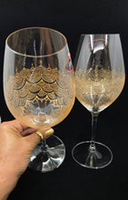 Load image into Gallery viewer, Hand Painted Riedel crystal wine glasses - intricate henna inspired art in Gold.
