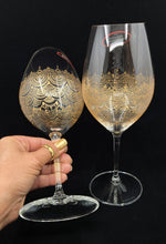 Load image into Gallery viewer, Hand Painted Riedel crystal wine glasses - intricate henna inspired art in Gold.
