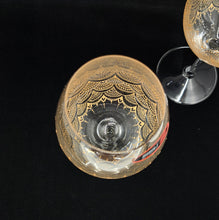 Load image into Gallery viewer, Hand Painted Riedel crystal wine glasses - intricate henna inspired art in Gold.
