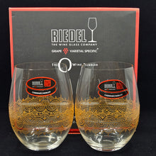 Load image into Gallery viewer, Hand Painted Riedel crystal wine glasses - intricate henna inspired art in Gold.
