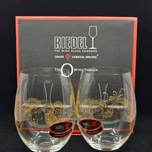 Load image into Gallery viewer, Hand Painted Riedel crystal wine glasses - intricate henna inspired art in Gold.
