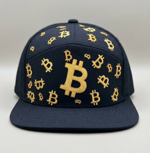 Load image into Gallery viewer, "Bitcoins Everywhere" |1-of-1 Hand-Painted Bitcoins on a 7 panel Snapback

