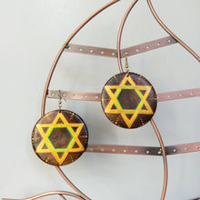 Load image into Gallery viewer, Rasta-  Star of David &#39;red gold and green&#39; -hand painted wood earrings
