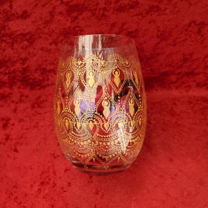 Hand Painted Sacred Goddess Chalice Goblet Wine Glass . Goddess figure with moon cycles and intricate gold (henna style) designs