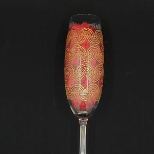Hand Painted Champagne Glass with intricate Gold Bohemian Henna Designs. Elegant and stunning