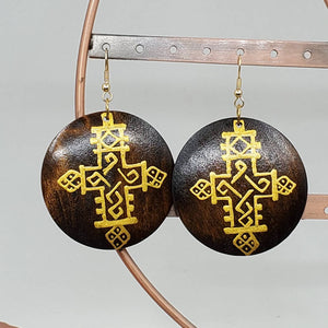 Ethiopian/ Coptic Cross - Hand painted wood earrings