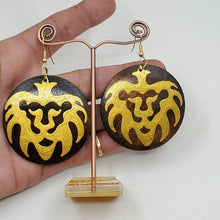 Load image into Gallery viewer, Rasta- Lion of Judah &#39; gold &#39; -handpainted wooden earrings
