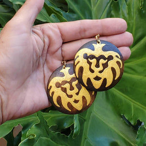 Rasta- Lion of Judah ' gold ' -handpainted wooden earrings