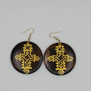 Ethiopian/ Coptic Cross - Hand painted wood earrings