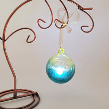 Load image into Gallery viewer, Hand painted and stained ornament/mini lantern in green and yellow
