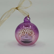 Load image into Gallery viewer, Hand painted and stained ornament/mini lantern in purple and pink

