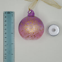 Load image into Gallery viewer, Hand painted and stained ornament/mini lantern in purple and pink
