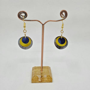 shell earring, circle- Blues, Gold/ Yellow