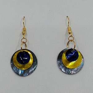 shell earring, circle- Blues, Gold/ Yellow