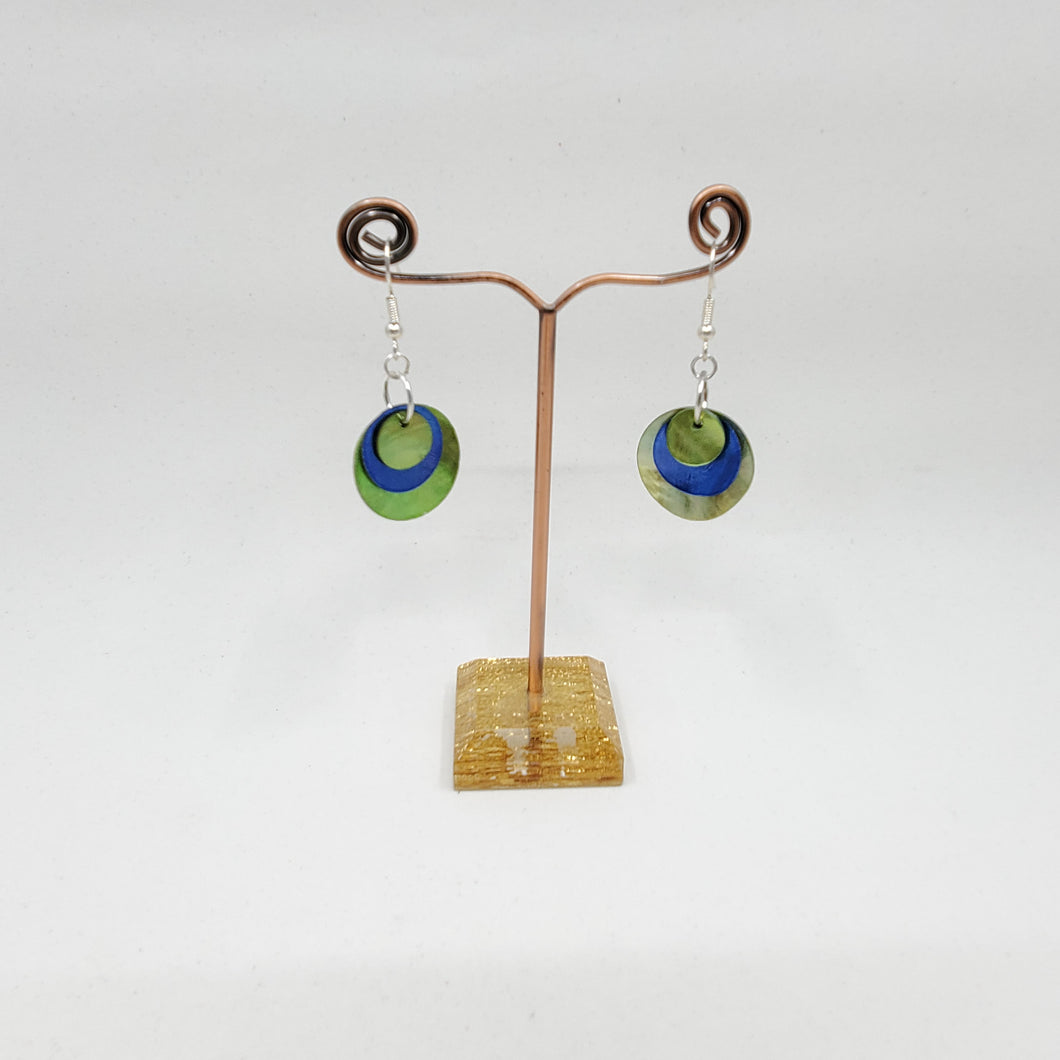 shell earring, circle- Blue and Green