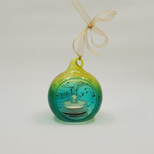 Hand painted and stained ornament/mini lantern in green and yellow