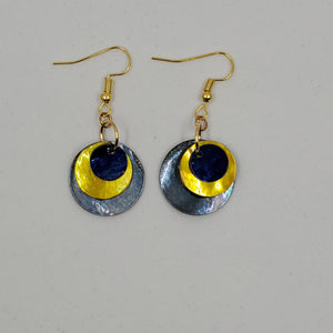 shell earring, circle- Blues, Gold/ Yellow