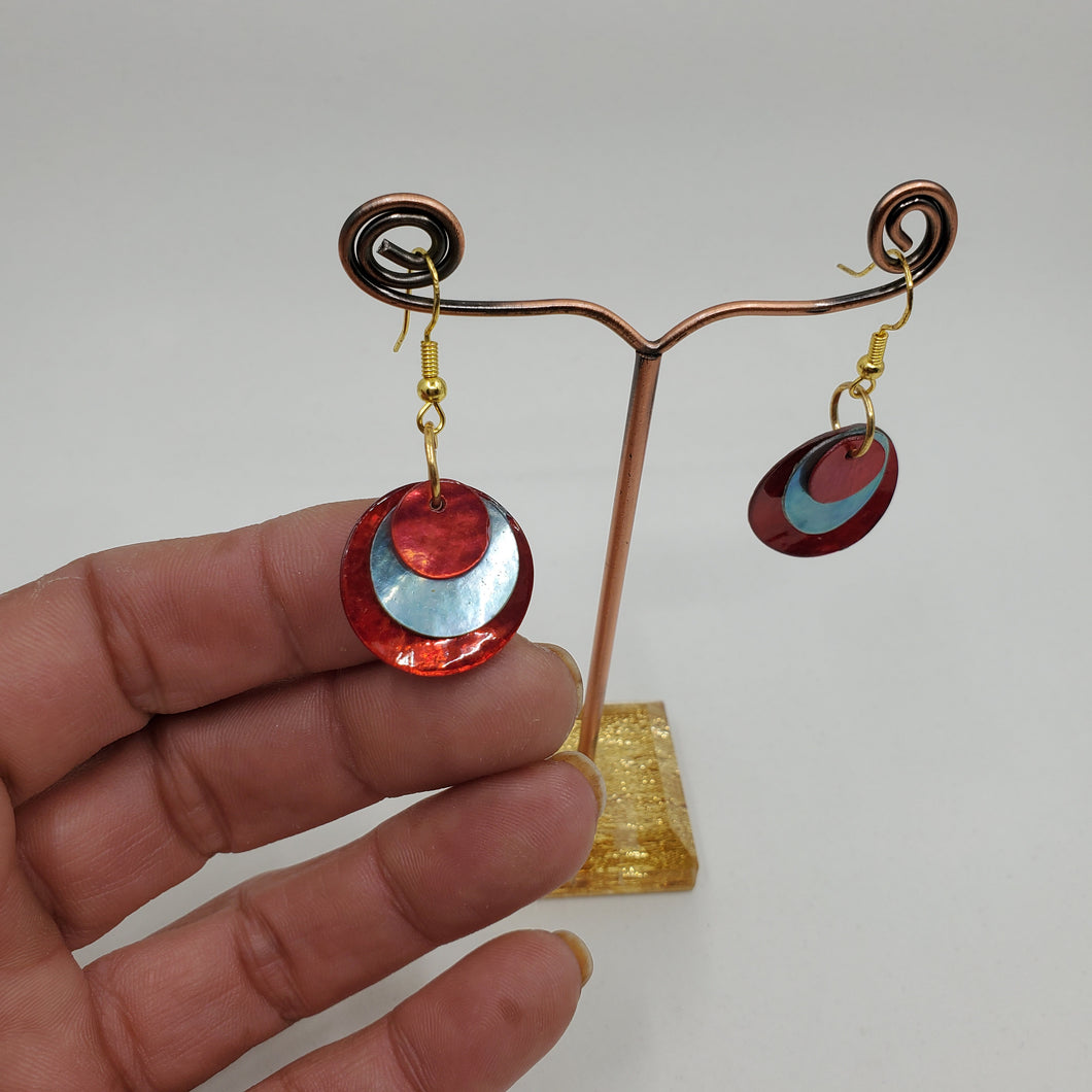 shell earring, circle- Blue and Red