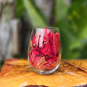 Hand Painted Sacred Goddess Chalice Goblet Wine Glass . Goddess figure with moon cycles and intricate gold (henna style) designs- Stemless