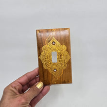 Load image into Gallery viewer, Hand Painted Cherry wood Switch / Cover / Wall plate for Toggle switch - Midsized. Gold  henna inspired designs on solid wood

