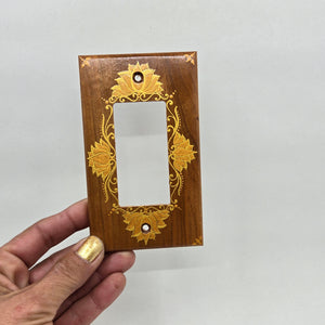 Hand Painted Cherry wood Switch / Cover / Wall plate for Paddle switch or decora outlet -Midsized. Gold henna inspired designs on solid wood