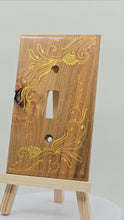Load and play video in Gallery viewer, Hand Painted Cherry wood Switch / Cover / Wall plate for Toggle switch - Midsized. Gold  henna inspired designs on solid wood
