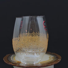 Load and play video in Gallery viewer, Hand Painted Riedel crystal wine glasses - intricate henna inspired art in Gold.
