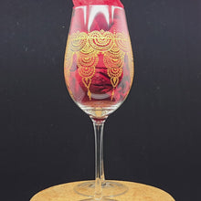 Load and play video in Gallery viewer, Hand Painted crystal wine glassess - intricate henna inspired art in Gold.
