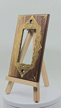 Load and play video in Gallery viewer, Hand Painted Walnut wood Switch / Cover / Wall plate for Paddle switch or decora outlet -Midsized. Gold henna inspired designs on solid wood
