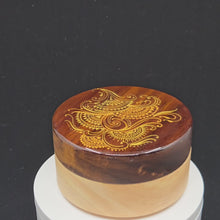 Load and play video in Gallery viewer, Wood Ashtray hand painted with intricate henna inspired designs. smoking accessory. removable stainless steel insert. covered ashtray
