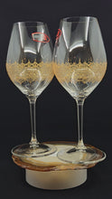 Load and play video in Gallery viewer, Hand Painted Riedel crystal wine glasses - intricate henna inspired art in Gold.
