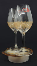 Load and play video in Gallery viewer, Hand Painted Riedel crystal wine glasses - intricate henna inspired art in Gold.
