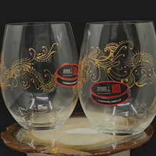 Load and play video in Gallery viewer, Hand Painted Riedel crystal wine glasses - intricate henna inspired art in Gold.
