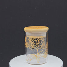 Load and play video in Gallery viewer, Stash Jar. Hand painted lotus with henna inspired art painted in gold. Airtight, straight sided, portable nug jar

