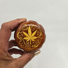 Load image into Gallery viewer, Medium size 4 part Herb Grinder with Kief catcher. Hand painted weed leaf
